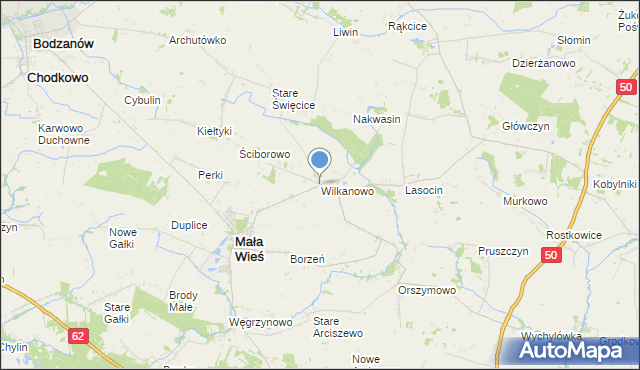 mapa Wilkanowo, Wilkanowo gmina Mała Wieś na mapie Targeo